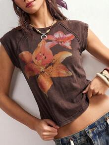 Bohemela Women's Casual Solid Color Knit Short Sleeve Fitted Washed T-Shirt,Summer Top - Coffee Brown - View 7