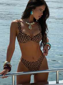 Bonvoyette Summer Bestselling Polka Dot Pattern Design Fashionable Beach Bikini Set For Girls - Brown - View 1