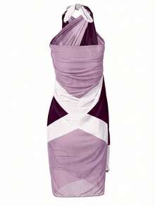 Slaydiva 大码女式裹身裙连体式度假雪纺沙滩罩衫 - 淡紫色 - 查看 2