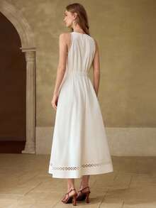 MOTF PREMIUM Đầm dài không tay bằng cotton, kiểu dáng thời trang, tinh tế, thêu ren, viền ren dành cho nữ. - trắng - Xem 3