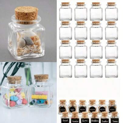 8/10 Chai thủy tinh vuông nhỏ có nút bần - 50ml, hộp đựng đồ thủ công tự làm, chai thủy tinh trong suốt có nút bần đựng gia vị, chai thủy tinh nhỏ có nút bần để trang trí đám cưới, lọ thủy tinh nhỏ có nút bần làm quà tặng tiệc, quà tặng đám cưới, chai ước nguyện, chai nghệ thuật tự làm trang trí, chai thủ công.