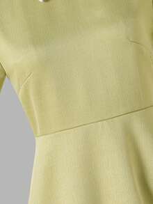 SHEIN Chân váy maxi dáng chữ A kiểu Pháp, cổ áo đính kim cương, chất liệu vải dệt jacquard, cạp cao ôm sát thanh lịch, thời trang và duyên dáng cho các cô gái tuổi teen mùa hè. - Hồng - Xem 4