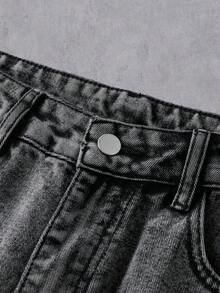 Manfinity Denimwave 男士休闲做旧毛边灰色牛仔裤 - 灰色 - 查看 8