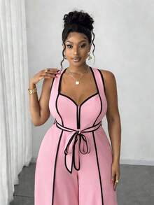 Maweii Plus Size Sexy Off-The-Shoulder Bow Jumpsuit - Pink - View 2