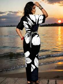 Lureya Áo sơ mi tay bồng thời trang nữ, in họa tiết, cài cúc kim loại phía trước, eo cao, ôm sát, xẻ tà cao, gợi cảm, quyến rũ, tinh tế, trẻ trung, thanh lịch, lãng mạn, thích hợp mặc hàng ngày, đi nghỉ mát, dự tiệc, áo tay ngắn và chân váy, bộ 2 mảnh, mùa xuân/hè. - Nhiều màu - Xem 2