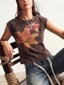 Bohemela Women's Casual Solid Color Knit Short Sleeve Fitted Washed T-Shirt,Summer Top - Coffee Brown - View 9