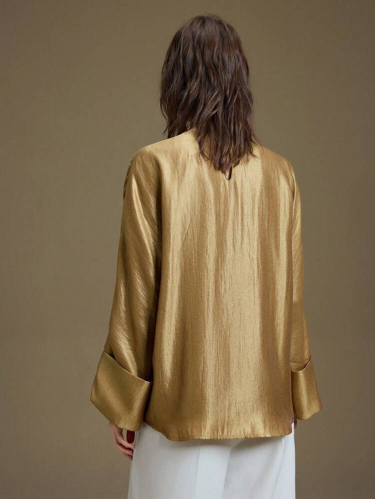 2026SS New Arrival Spring/Summer Women's Office, Wedding Guest, Commute Elegant Solid Color Flare Sleeve Blouse, Suitable For Graduation Ceremony