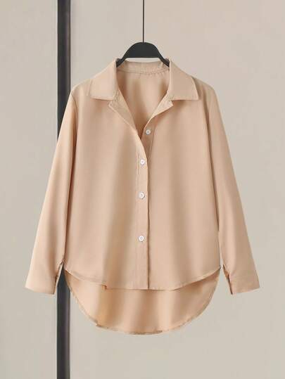 SHEIN Áo sơ mi dáng rộng, thoải mái, dài đến giữa bắp chân dành cho bé gái tuổi teen.