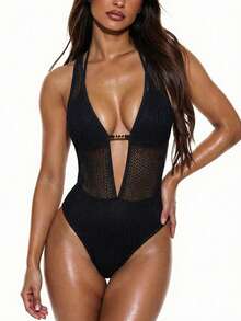 Oceva 1 bộ đồ bơi liền thân bằng vải lưới dành cho nữ - màu đen - Xem 3