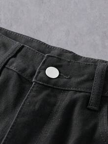 Manfinity Denimwave 男士休闲破洞毛边黑色阔腿牛仔裤 - 黑色 - 查看 4