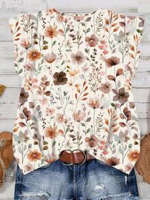 EMERY ROSE Women's Floral Print V-Neck Ruffle Hem Casual Blouse, Suitable For Summer,Summer Top - Multicolor - View 2