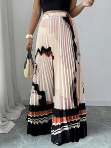 Elenzga Women's Summer Marble Print Digital Positioning Printed Skirt, Elastic Waistband Easy To Wear, Pleated A-Line Skirt - Multicolor - View 3