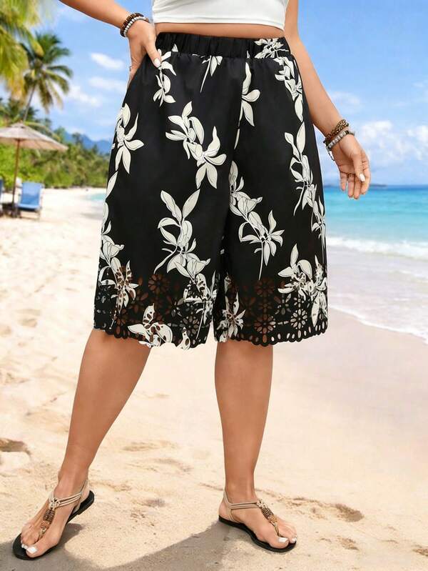 EMERY ROSE Shorts für Damen in Große Größen mit Blume Muster, vielseitig für den täglichen Gebrauch