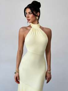 Firerie 女士优雅浪漫情人节约会派对度假飘逸长款雪纺连衣裙 - 淡黃色 - 查看 9