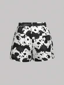 SHEIN MOD Plus Size Women's Fashionable Western Style Cow Print Shorts - Black and White - View 2