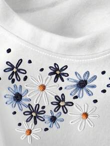 Manfinity Joysei Áo thun ngắn tay thêu hoa cúc, kiểu dáng rộng rãi, tươi tắn, tay lửng, thương hiệu Ins, thiết kế độc đáo, cổ tròn, áo thun in hình cho nam. - Nhiều màu - Xem 4