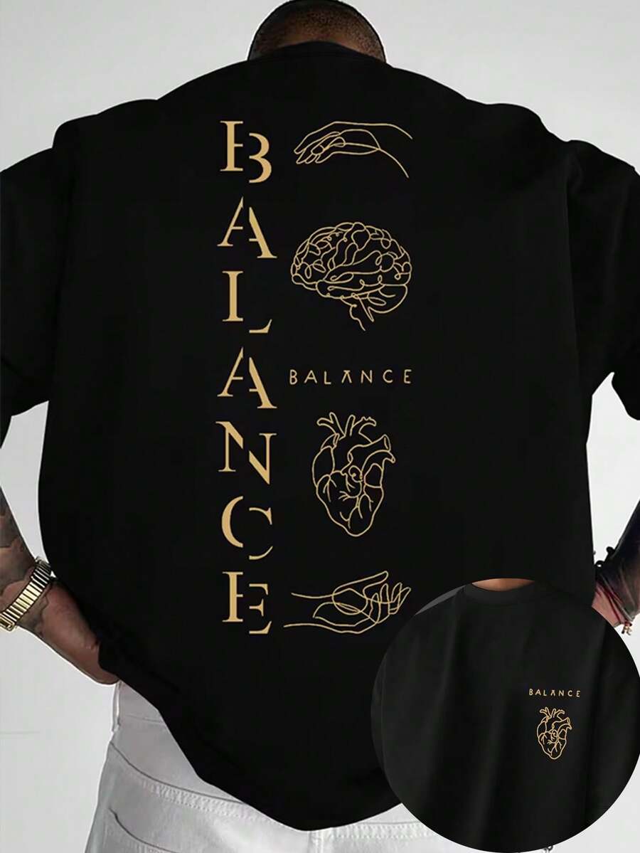 Manfinity Men's Casual Letter Print T-Shirt, Summer - Black - View 1