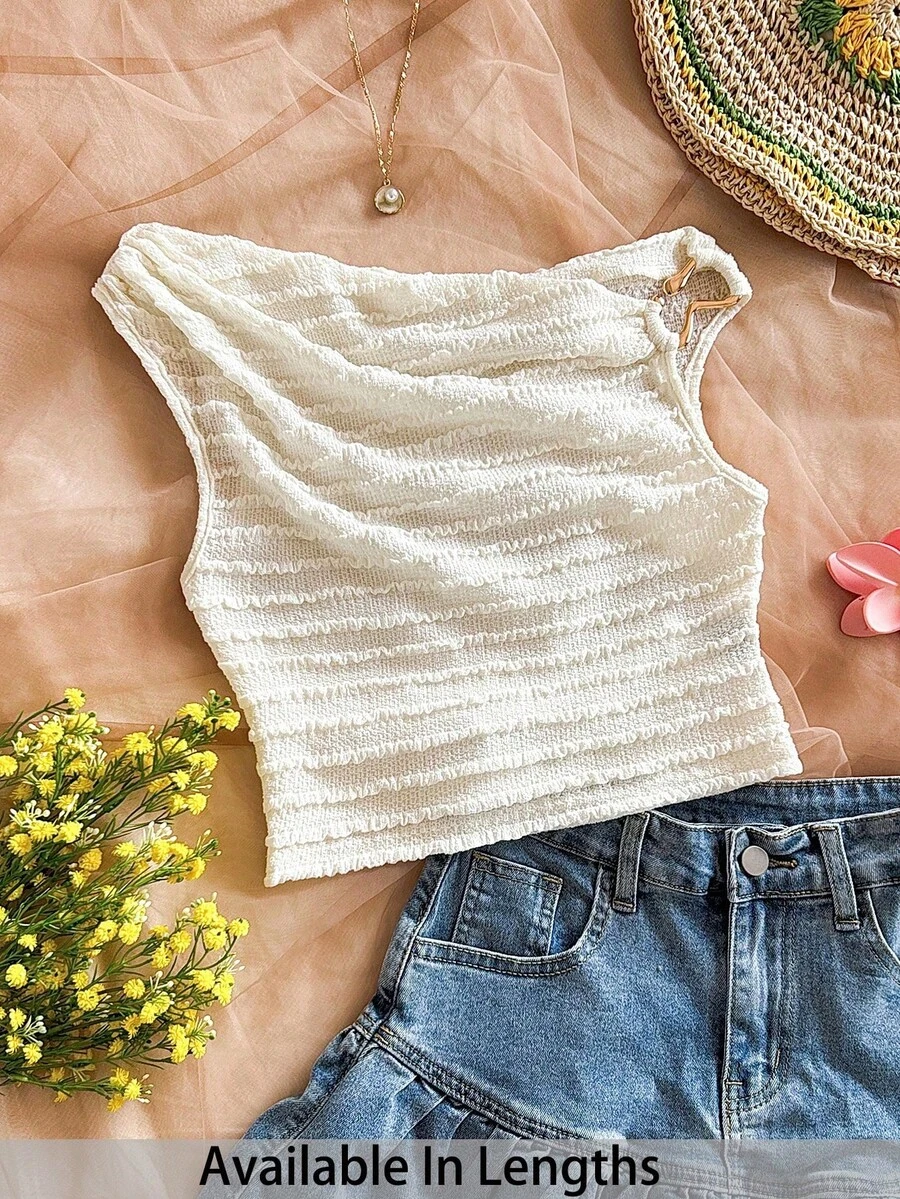 SHEIN Tween Girl Casual Minimalist Comfortable Asymmetrical Shoulder Metal Decor Camisole,Kids - Apricot - View 1