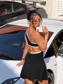 SHEIN Sovereign Charm 1pc Removable Padded Backless Sexy Sports Dress For Women, Suitable For Fitness & Yoga - Black - View 4