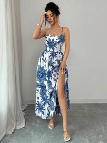 Elenzga Vestido casual sin mangas con abertura y estampado de paisley, adecuado para vacaciones - Multicolor - Ver 4