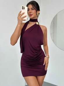 Firerie 女士优雅、精致、浪漫、端庄、简约通勤及日常穿着短裙，情人节约会之选 - 中紫紅色 - 查看 3