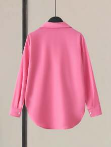 SHEIN Kemeja Longgar Kasual Ukuran Besar Panjang Sedang untuk Anak Perempuan Remaja - Hot Pink - View 2