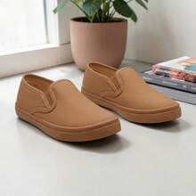 Zapatos casuales unisex de color sólido, de corte bajo, ligeros, sin cordones, puntera lisa, suela de goma, parte superior de tela, plantilla de tela, para hombres, mujeres, actividades al aire libre, deportes, trabajo Liso Elegante Tela - Camel - Ver 4