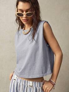 Bohemela Áo tank top không tay cổ tròn dành cho nữ đi nghỉ mát - Màu xanh lam - Xem 7