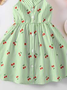 SHEIN Casuvi Kids Đầm mùa hè thời trang mới cho bé gái, cổ polo, hở lưng, thắt eo, kiểu dáng ngọt ngào, thích hợp cho kỳ nghỉ, đầm dự tiệc cho bé gái. - màu xanh lá - Xem 5