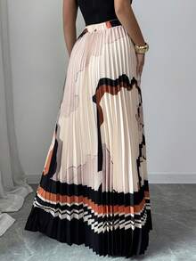 Elenzga Women's Summer Marble Print Digital Positioning Printed Skirt, Elastic Waistband Easy To Wear, Pleated A-Line Skirt - Multicolor - View 2