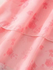 Glamorique Kids Đầm hoa dáng lệch vạt cho bé gái, phong cách Pháp ngọt ngào, mốt thời trang mùa hè mới cho tuổi teen. - Hồng - Xem 11