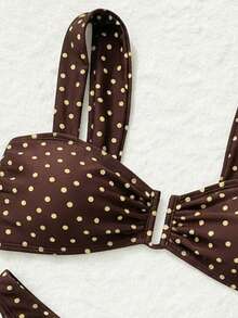 Bonvoyette Summer Bestselling Polka Dot Pattern Design Fashionable Beach Bikini Set For Girls - Brown - View 7