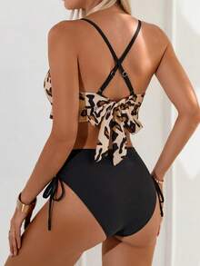 Costavie Women's Sexy Backless Swimsuit Set With Ruffled Hem And Leopard Print, Suitable For Beach Vacation - Multicolor - View 2