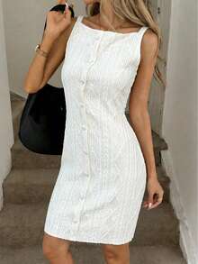 Pariaura Vestido de mujer elegante con textura geométrica de tela elástica, diseño ajustado de una sola hilera, elegante y con estilo, adecuado para ir al trabajo, vestido de tirantes minimalista y casual para uso diario, primavera/verano - Albaricoque - Ver 1