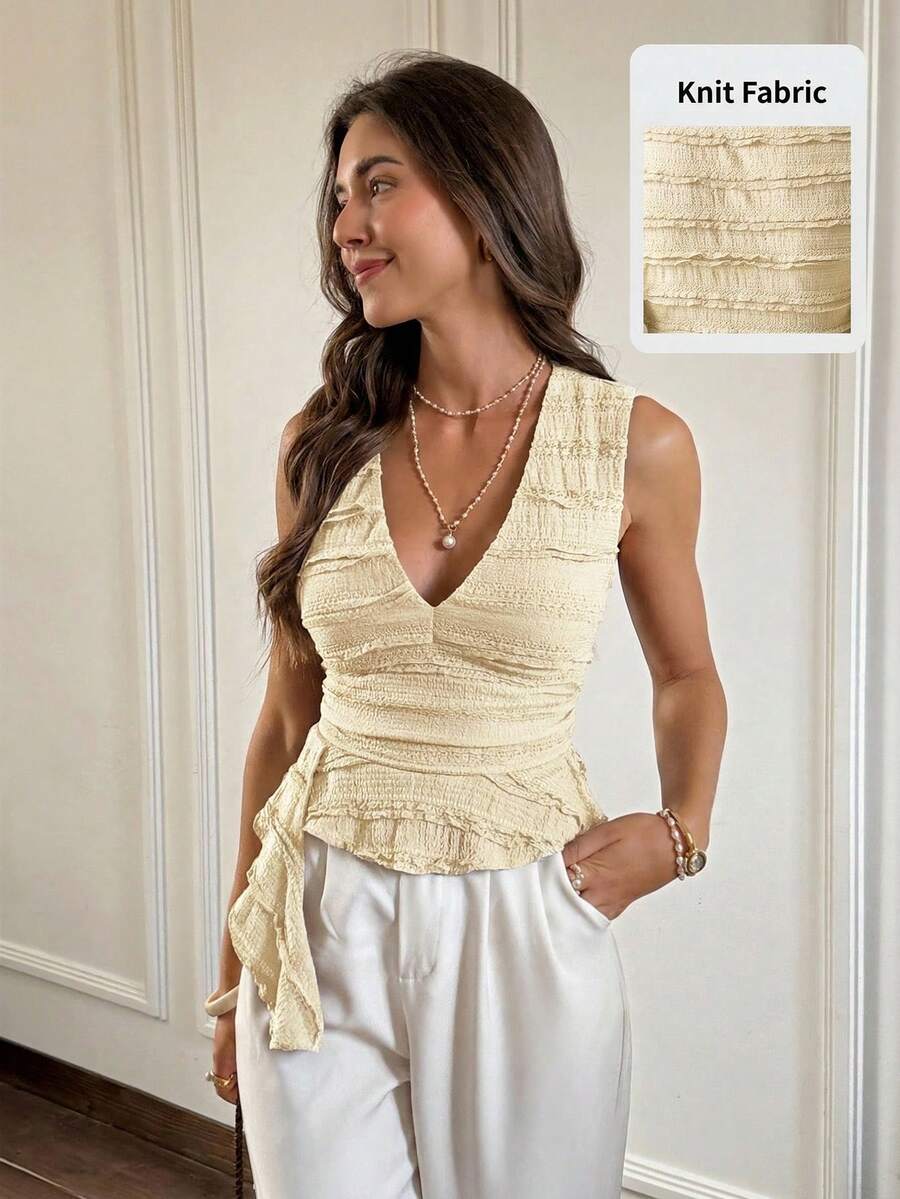 Serisse Blusa casual versátil de unicolor y plisada para mujer - Albaricoque - Ver 1