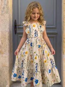 SHEIN Young Girl Floral Print Ruffle Hem Camisole And Skirt Set, Casual Vacation - White - View 5