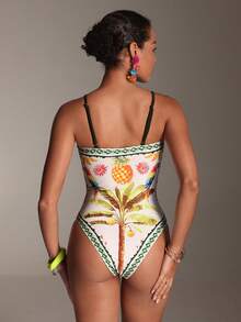 Swim Oasis Bộ đồ bơi liền thân in hình cây dừa nhiệt đới màu xanh dương và trắng dành cho nữ, kiểu dáng thanh lịch, thoải mái, thích hợp cho kỳ nghỉ biển. - Nhiều màu - Xem 15