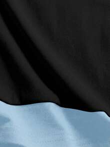 Attitoon Áo thun ngắn tay nữ kiểu dáng retro màu đen và xanh phối tương phản, in hình mèo xanh đang nhìn trộm, thích hợp cho mùa hè. - xanh và đen - Xem 6