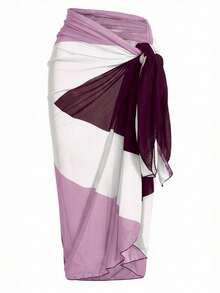 Slaydiva 大码女式裹身裙连体式度假雪纺沙滩罩衫 - 淡紫色 - 查看 3