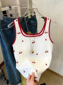 Resyla Áo camisole nữ in họa tiết quả anh đào, kiểu dáng thường ngày, đa năng. - Nhiều màu - Xem 3
