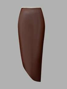 Swim Oasis Plus Size Solid Color One-Piece U-Neck Waist Ruched Matching Long Mesh Skirt Resort Set, Mature And Elegant - Multicolor - View 4