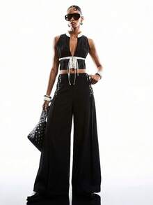 LYSMO 2026 New Minimalist Solid Color Casual Drawstring Skort For Women, Spring/Summer - Black - View 6