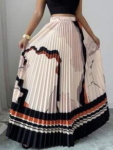 Elenzga Women's Summer Marble Print Digital Positioning Printed Skirt, Elastic Waistband Easy To Wear, Pleated A-Line Skirt - Multicolor - View 6