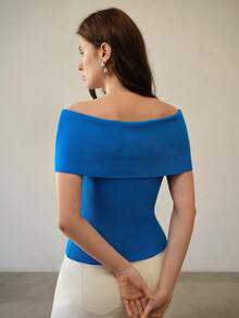 MOTF PREMIUM 1件露肩丝滑女士针织毛衣上衣，新品上市 - 藍色 - 查看 3