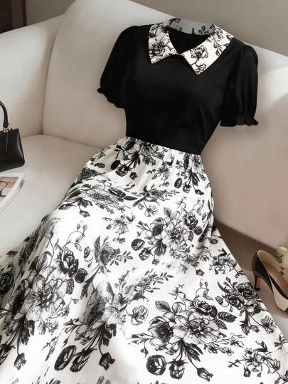 GlowEve CURVE Plus Size Women Elegant & Fashionable Floral Patchwork Dress