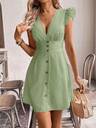SHEIN Frenchy Women's Summer Deep V-Neck Ruffle Armhole Single-Breasted Cinched Waist Short Dress