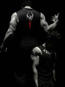 RISE LYT Men's Casual Fashionable Street Letter Print Sports Tank Top, Summer - Black - View 1