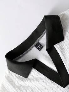 Manfinity Homme 男士撞色V领短袖T恤套装（2件装）搭配抽绳松紧腰短裤，休闲百搭，适合度假、日常办公、约会、聚会等场合，简约风格，经典山本耀司设计，自穿或送礼皆宜，必备单品 - 彩色 - 查看 3