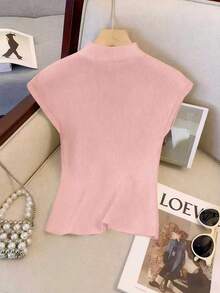 Resyla Atasan Rajut Wanita Elegan Minimalis Warna Polos dengan Potongan Leher, Cocok untuk Pemakaian Sehari-hari dan Bepergian - Baby Pink - View 2