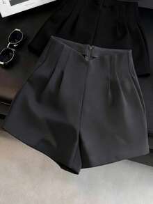 Franclia 时尚精致显瘦褶皱不对称灰色女士短裤，春夏新品 - 灰色 - 查看 7